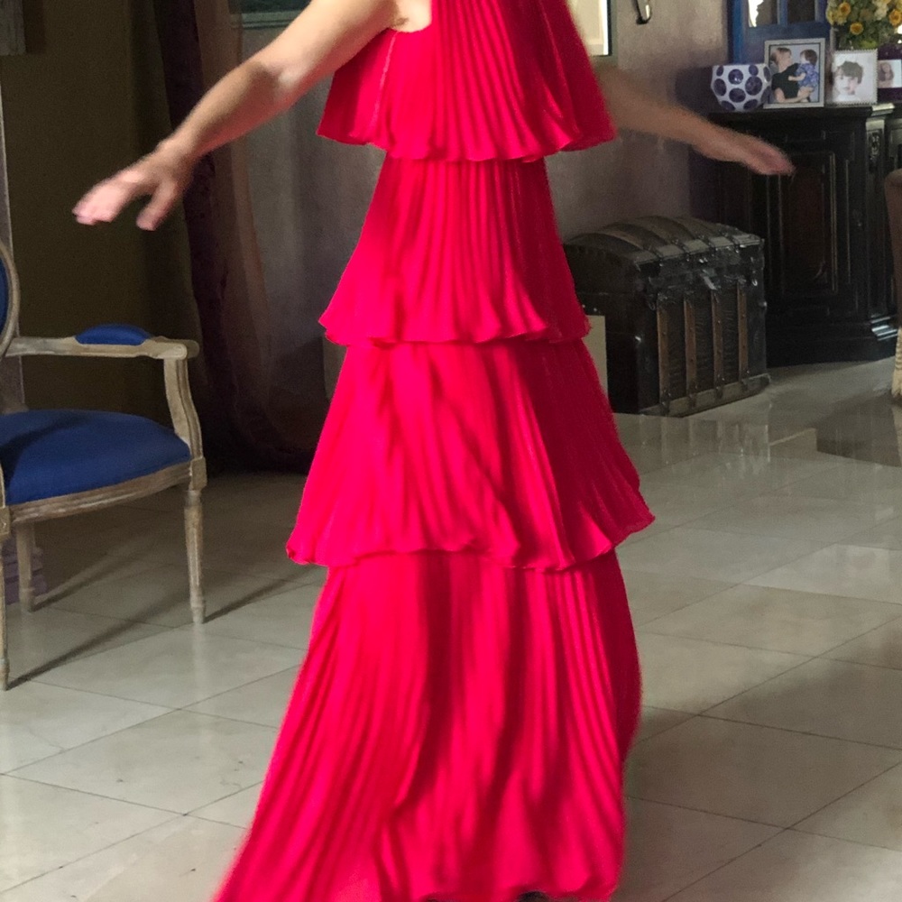 True Decadence Hot Pink Tiered PleatedMaxi Dress